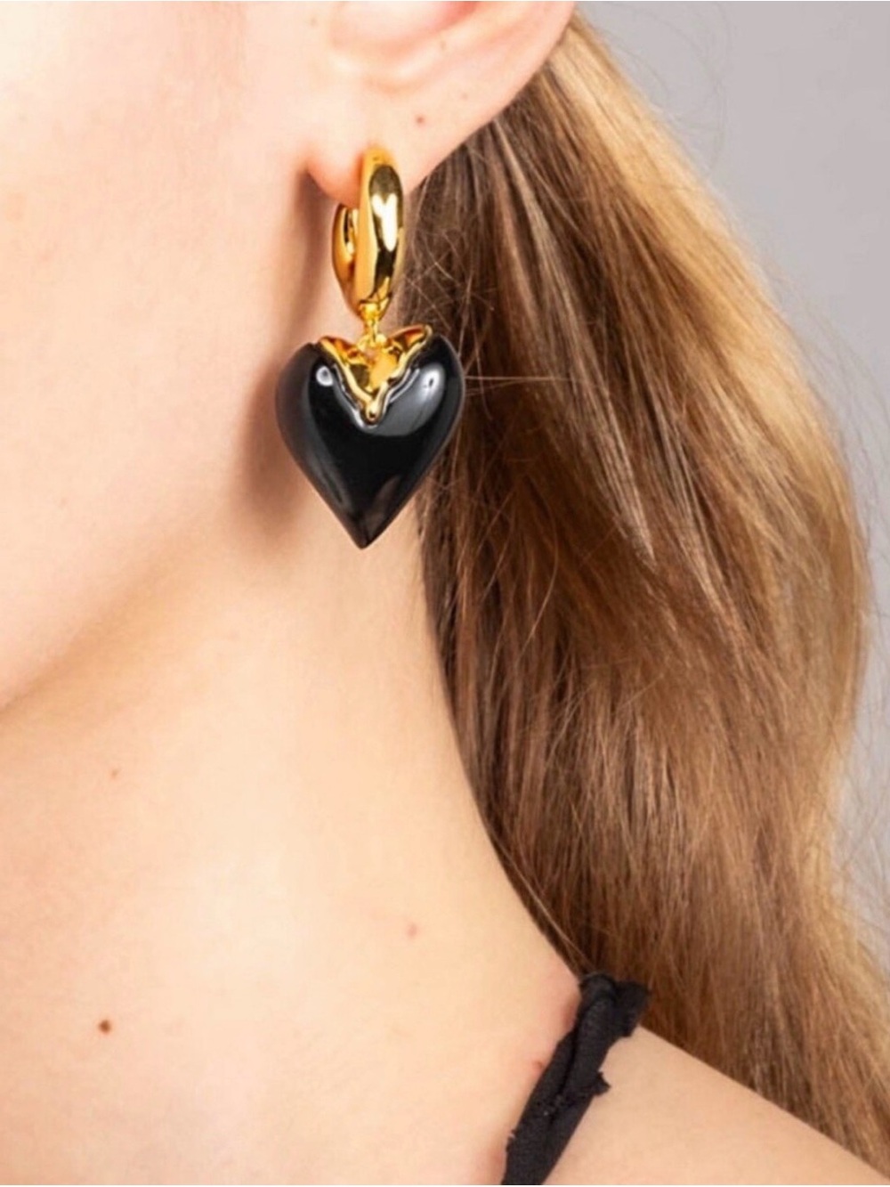 NEW Alexis Bittar Earrings Black Heart Dangle Drop Gold JN19 JL09